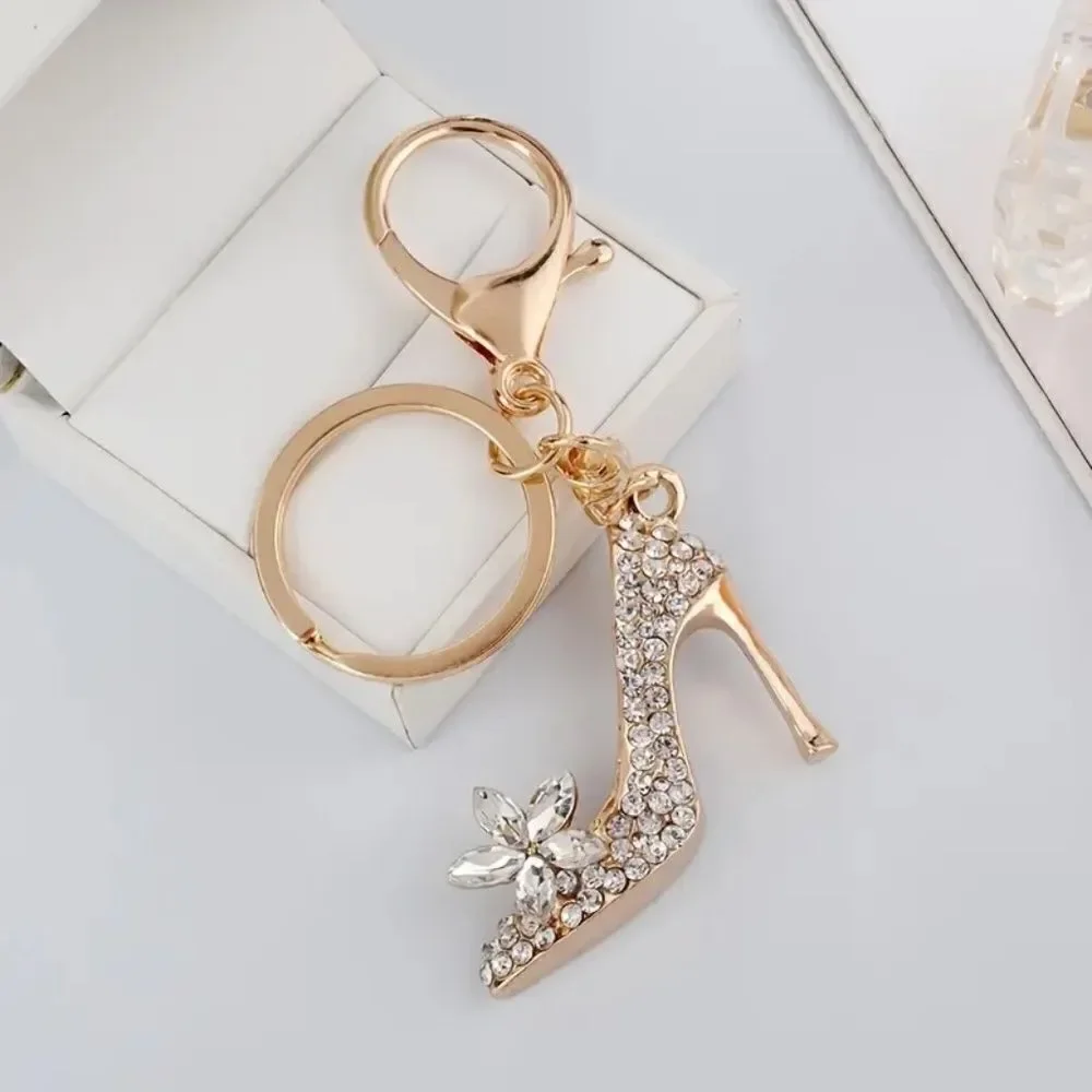 Fashion Rhinestone High-heeled Crystal Shoe Key Chain Handbag Charm